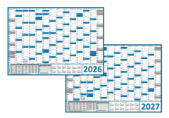 Wandkalender DIN A1 2026 + 2027 Blau - gerollt