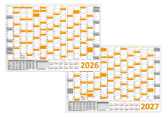 Wandkalender DIN A1 2026 + 2027 Orange - gerollt