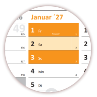 Wandkalender DIN A1 2026 + 2027 Orange - gerollt