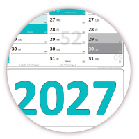 Wandkalender DIN A1 2026 + 2027 Trkis - gerollt