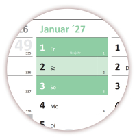 Green Wandkalender DIN A1 2027 - gerollt