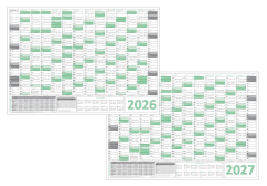 Green Wandkalender DIN A1 2026 + 2027 - gerollt
