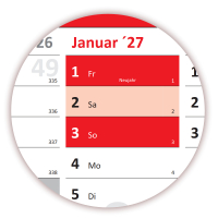 Wandkalender DIN A1 2027 Rot - gerollt