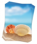 Motivpapier Briefpapier (Meer Strand-5185, DIN A4, 25 Blatt) schöner Sandstrand mit Jakobsmuscheln, Muscheln am Strand